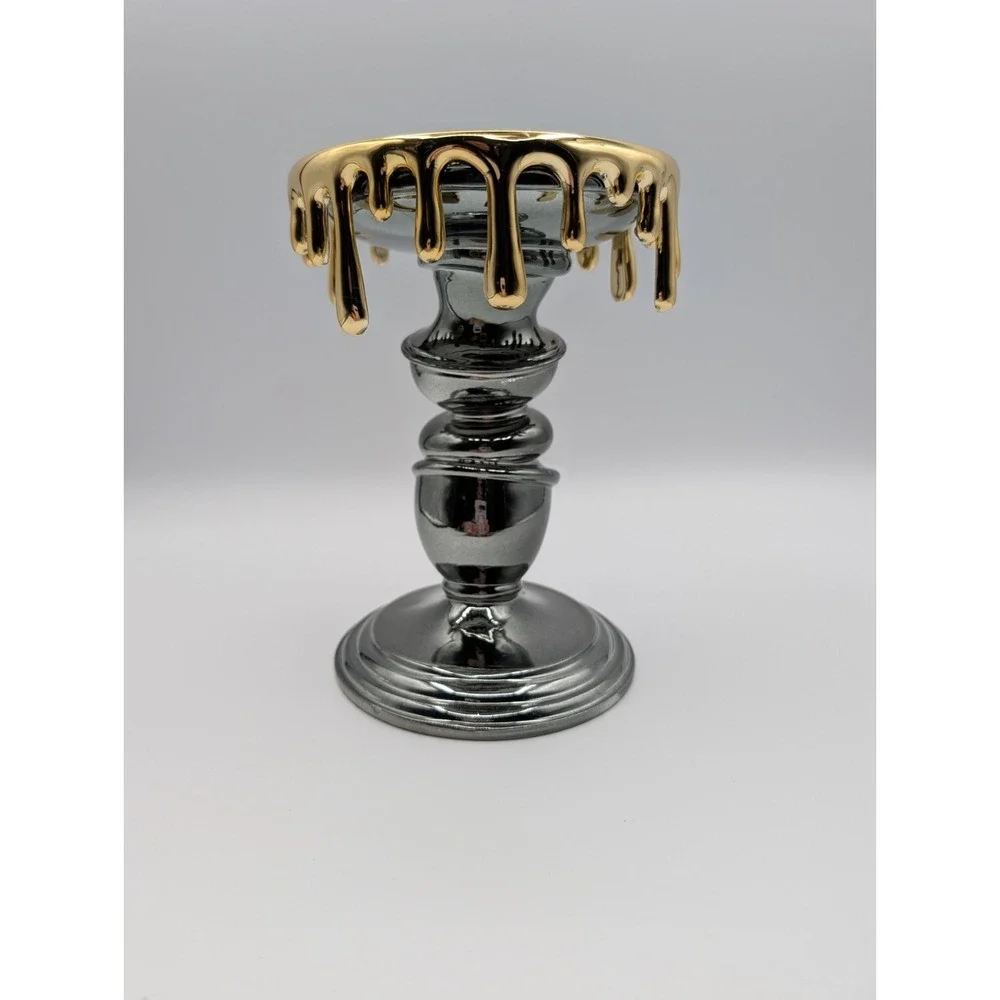 Bath & Body‎ Works Halloween 2021 Gold Drip Tilted Pedastal 3 Wick Candle Holder
